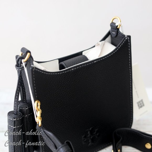 NWT Tory Burch Thea Web Mini Shoulder Bag Leather Crossbody in Black - Picture 13 of 14